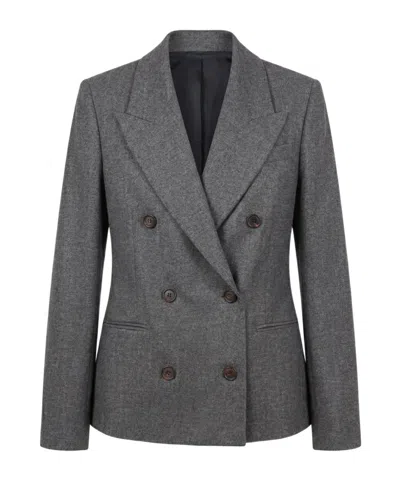 Brunello Cucinelli Double-breasted Peak-lapel Jacket In Gray