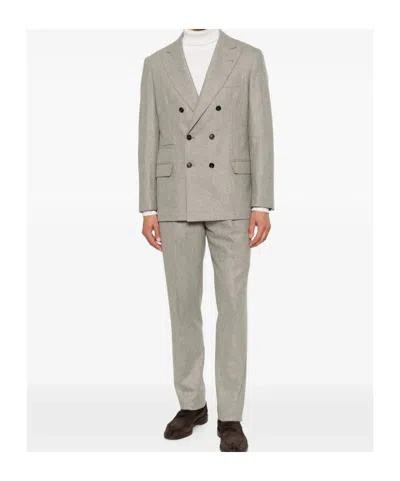 Brunello Cucinelli Double-breasted Wool Suit In Brown