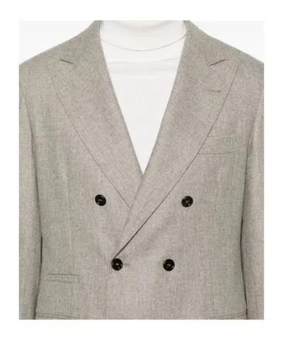 Brunello Cucinelli Double-breasted Wool Suit In Brown