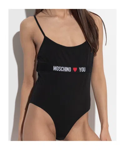 Moschino Logo Strap Bodysuit In Black