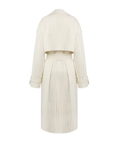 Dondup Pinstripe-pattern Belted Coat In White