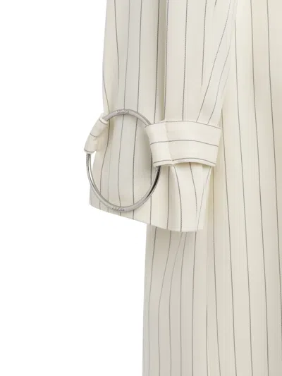 Dondup Pinstripe-pattern Belted Coat In White
