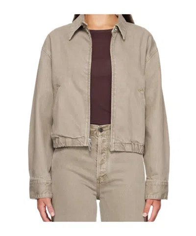 Agolde Elasticated-hem Denim Jacket In Brown