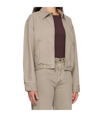 Agolde Elasticated-hem Denim Jacket In Brown