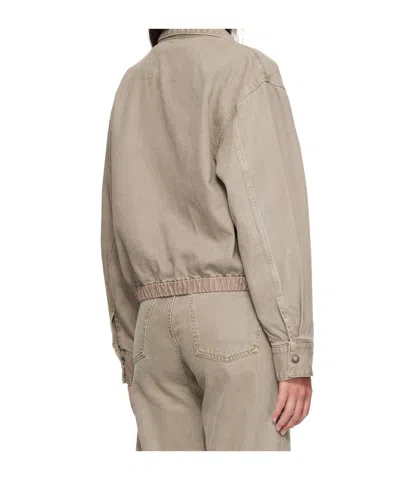 Agolde Elasticated-hem Denim Jacket In Brown
