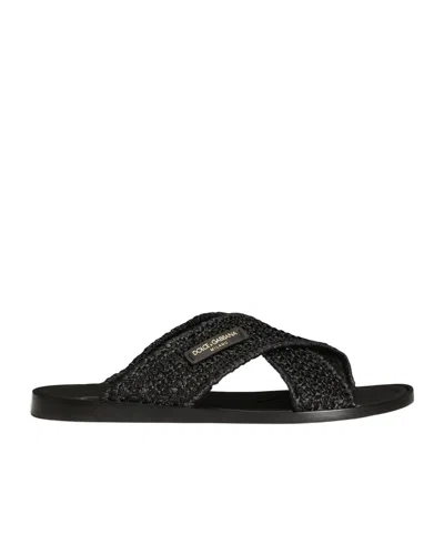 Dolce & Gabbana Black Logo Sandals In Animal Print