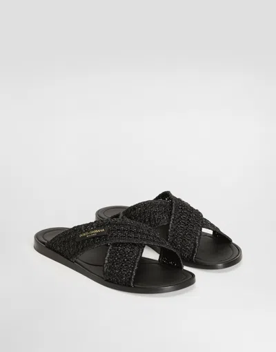Dolce & Gabbana Black Logo Sandals In Animal Print