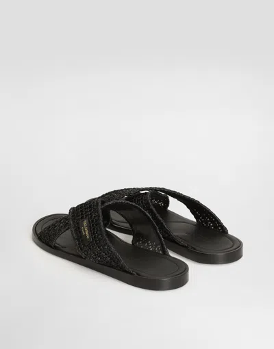 Dolce & Gabbana Black Logo Sandals In Animal Print