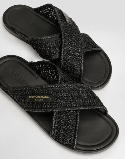 Dolce & Gabbana Black Logo Sandals In Animal Print