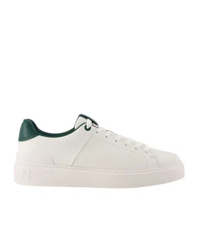 Balmain B-court Smooth Leather Trainers In White