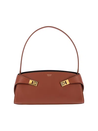 Ferragamo Hug East-west Small Leather Shoulder Bag In Brown