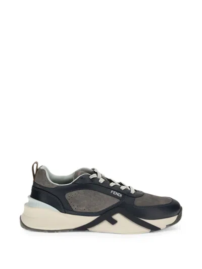 Fendi Flow Low-top Sneakers In Suede And Smooth Calf Leather In Blue