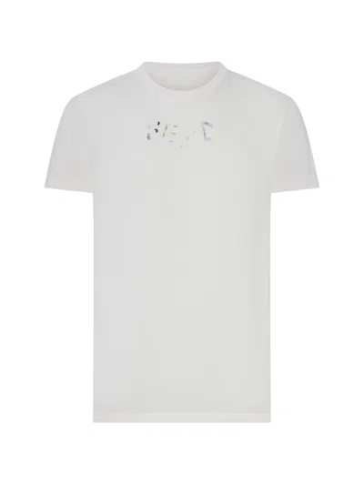 Fendi Cotton Crew Neck T-shirt With Tonal Embroidered Lettering In Animal Print