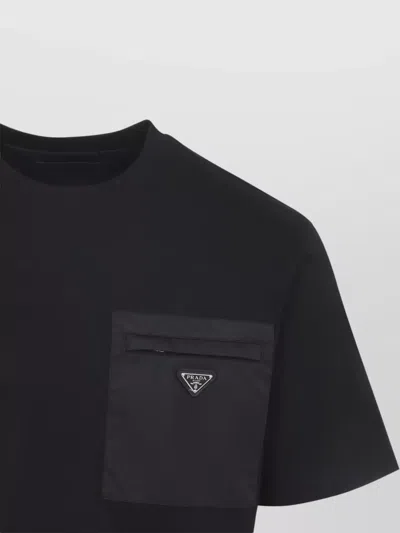 Prada Mens Black Re-nylon Logo-plaque Cotton-jersey T-shirt Xxl In Black