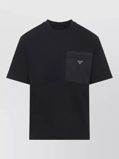 Prada Mens Black Re-nylon Logo-plaque Cotton-jersey T-shirt Xxl In Black