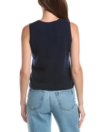 Cece Pointelle Button Up Top In Blue