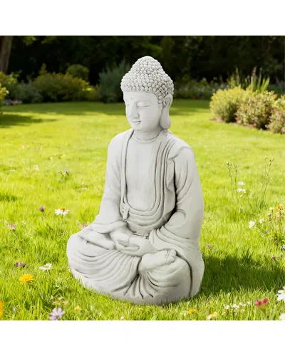 Glitzhome Handmade Oversized Meditating Buddha Statue In White