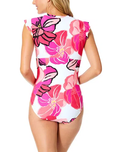 Anne Cole Flutter Zip Front Sunsuit In Pink