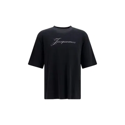 Jacquemus Relaxed Fit Black T-shirt With Cursive Script Logo In Black