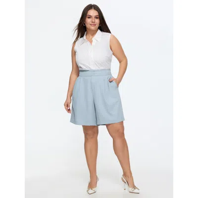 Bloomchic Stretchy Pull-on Wide-leg Shorts In Blue