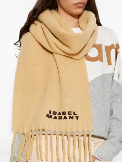 Isabel Marant Firny Fringed Embroidered Alpaca-blend Scarf In Neutral
