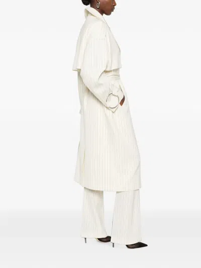 Dondup Pinstripe-pattern Belted Coat In White