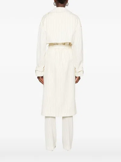 Dondup Pinstripe-pattern Belted Coat In White