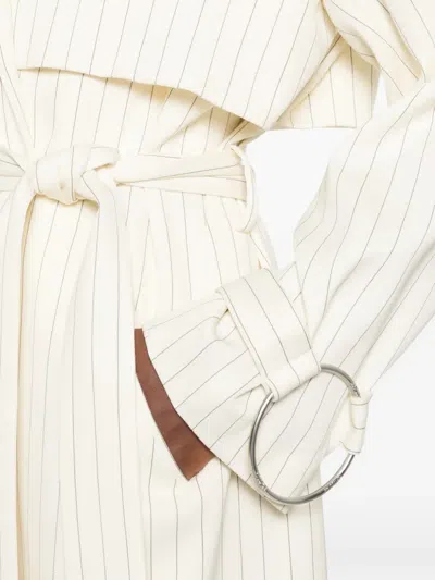 Dondup Pinstripe-pattern Belted Coat In White