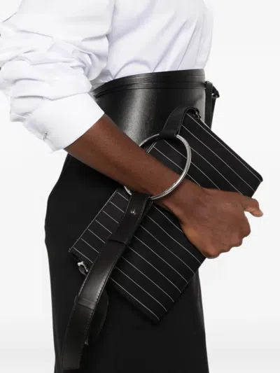 Dondup Pinstripe-pattern Ring-handle Clutch Bag In Black
