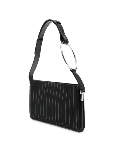 Dondup Pinstripe-pattern Ring-handle Clutch Bag In Black