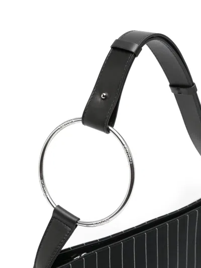 Dondup Pinstripe-pattern Ring-handle Clutch Bag In Black