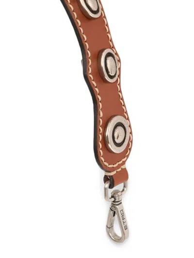 Etro Stud-embellished Leather Bag Handle In Brown