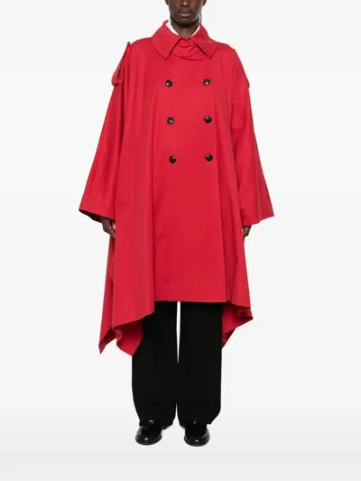 Rohe Double-breasted Asymmetric-hem Coat In Red