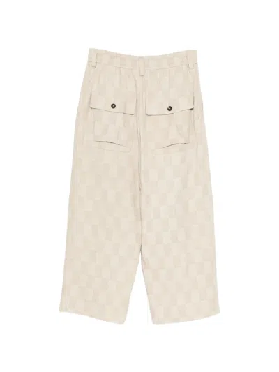 Ziggy Chen Checkered Drawstring Trousers In Neutral