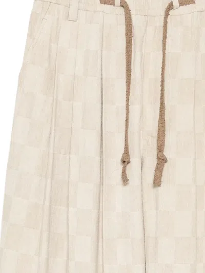 Ziggy Chen Checkered Drawstring Trousers In Neutral