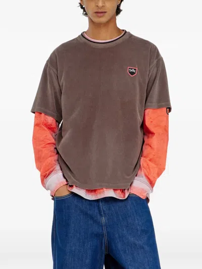 Diesel Chenille T-shirt With Shield Patch In Brown