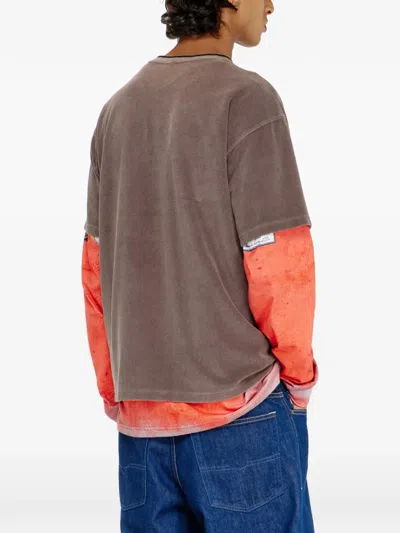 Diesel Chenille T-shirt With Shield Patch In Brown