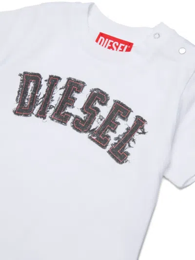 Diesel Logo-print Shoulder-button T-shirt In White