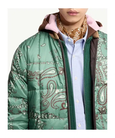 Moncler Printed Polyester Reversible Chalvron Down Jacket In Green
