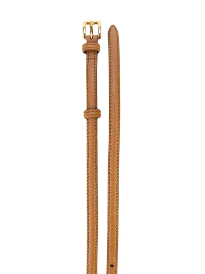 Prada Thin Leather Belt In Brown