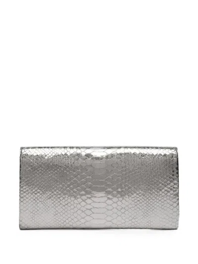 Tom Ford Python-effect Push-lock Clutch Bag In Silver
