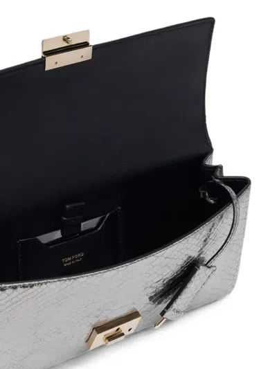 Tom Ford Python-effect Push-lock Clutch Bag In Silver