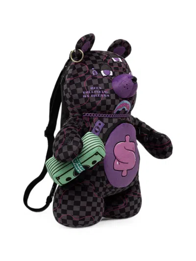Sprayground Checkered Teddy-bear Backpack In Purple