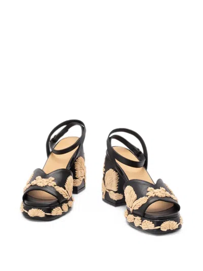 Castañer Raffia-embroidered Platform Sandals In Black