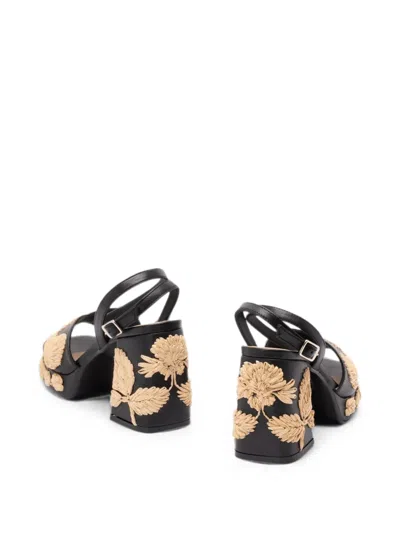 Castañer Raffia-embroidered Platform Sandals In Black