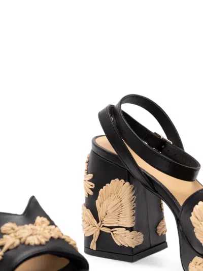 Castañer Raffia-embroidered Platform Sandals In Black