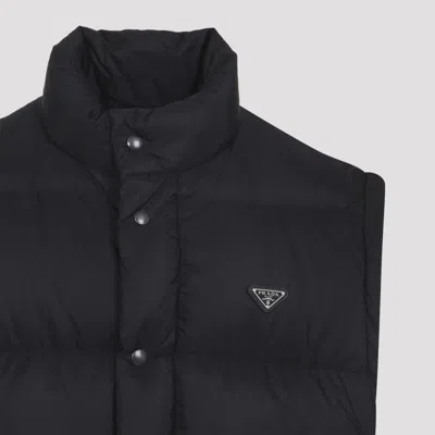 Prada Padded Jacket High Collar Elasticated Cuffs In Black