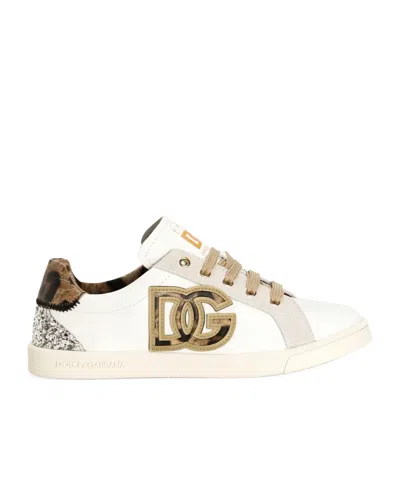 Dolce & Gabbana Girls Leather Leopard Dg Trainers In White