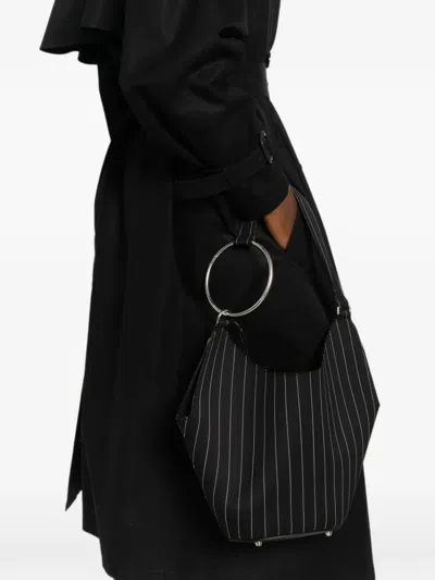 Dondup Pinstripe-pattern Ring-handle Tote Bag In Black