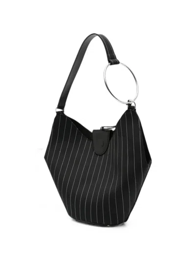 Dondup Pinstripe-pattern Ring-handle Tote Bag In Black